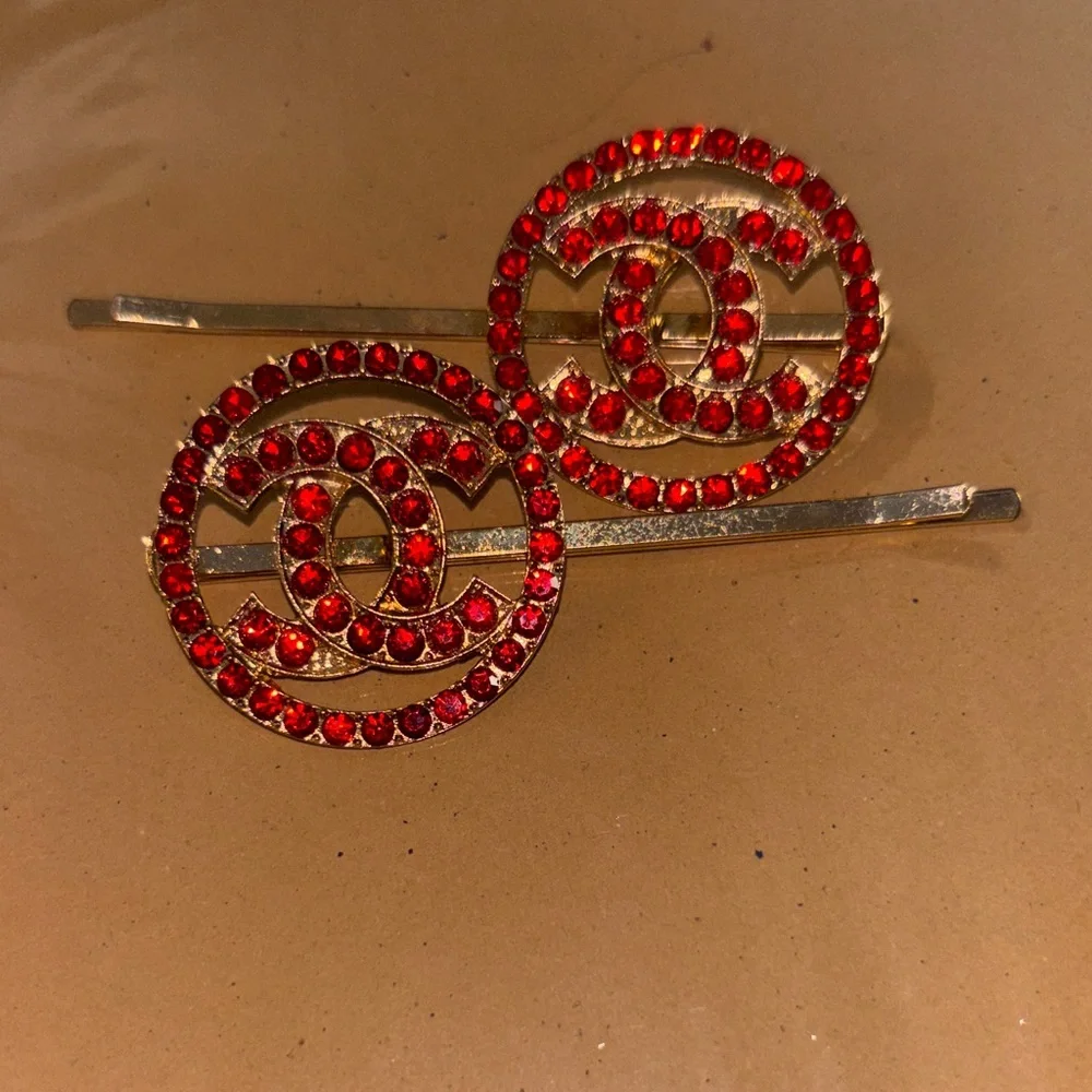 New Luxurious Gold and Red Crystal Hair Clips - Picture 6 of 7